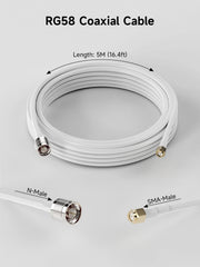 Coaxial Cable RG58 SMA Male to N Male 5m(16.4ft) Low Loss Weatherproof Extension Cable for Cell Phone Signal Booster WiFi Router 2G 3G 4G LTE Antenna