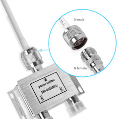 2-Way Splitter for Cell Phone Booster, N-Female Connector, 50 Ohm, With 1m RG58 Cable